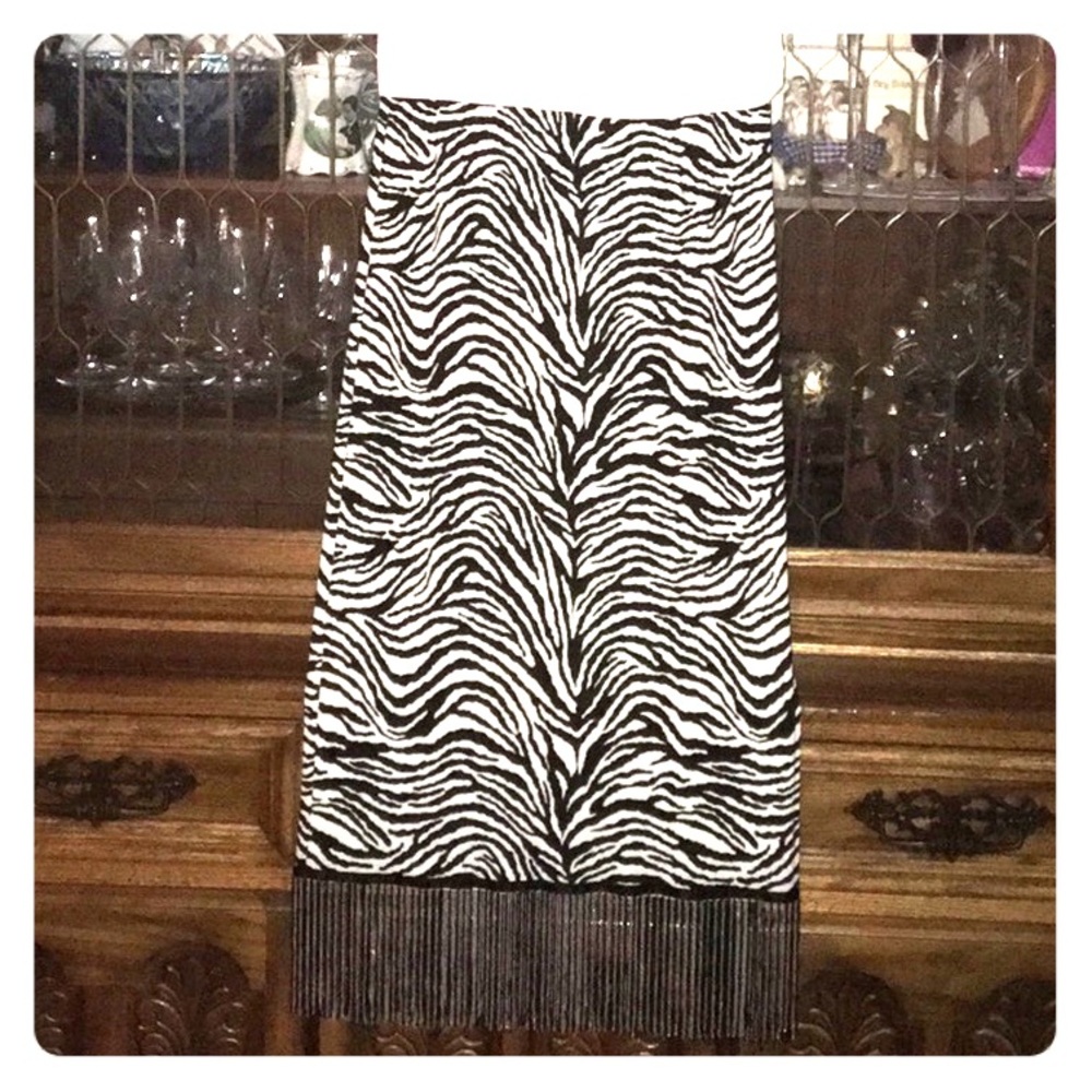 Zebra Print Knit Midi Skirt W/Beaded Trim